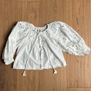 Anthropologie Puff Sleeve White Eyelet Blouse size XS